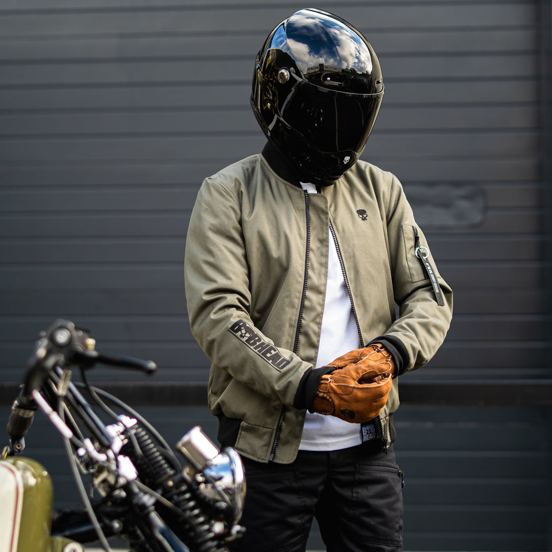 bomber style motorcycle helmet Jacket Protective Textile Alpha Green blue lasts up to 8 Penn Battle IV 3000 Model:BW 792MFS