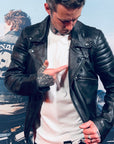 Leather Motorcycle Jacket Protective Brando Black | Armored AAA