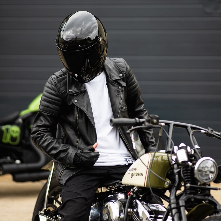 Leather Motorcycle Jacket Protective Brando Black Armored AAA