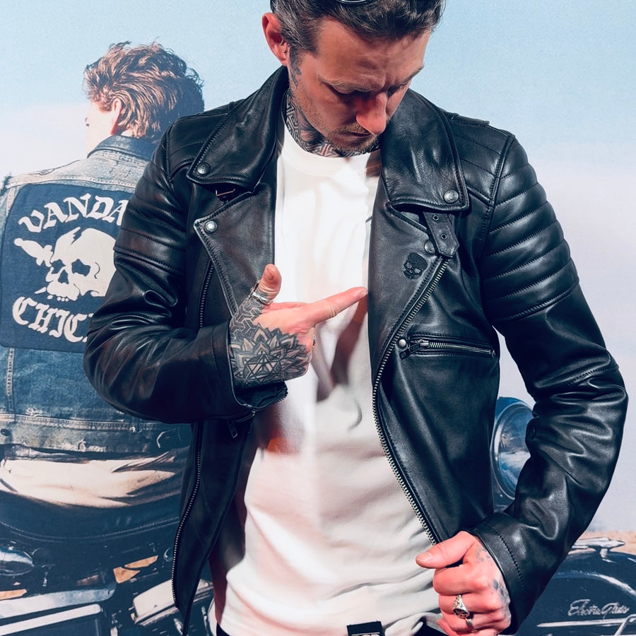 Leather Motorcycle Jacket Protective Brando Black | Armored AAA