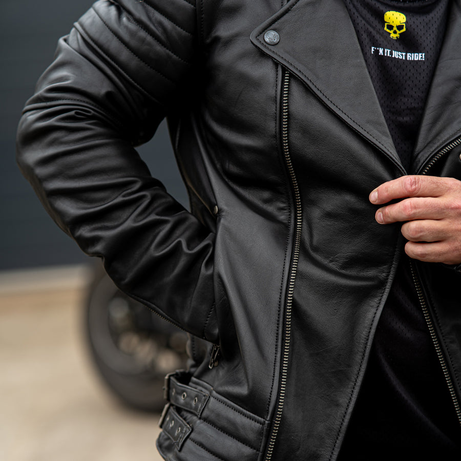 Leather Motorcycle Jacket Protective Brando Black | Armored AAA