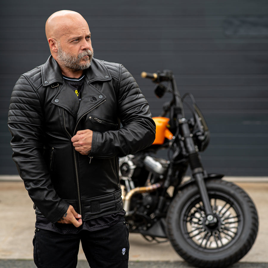 Leather Motorcycle Jacket Protective Brando Black | Armored AAA