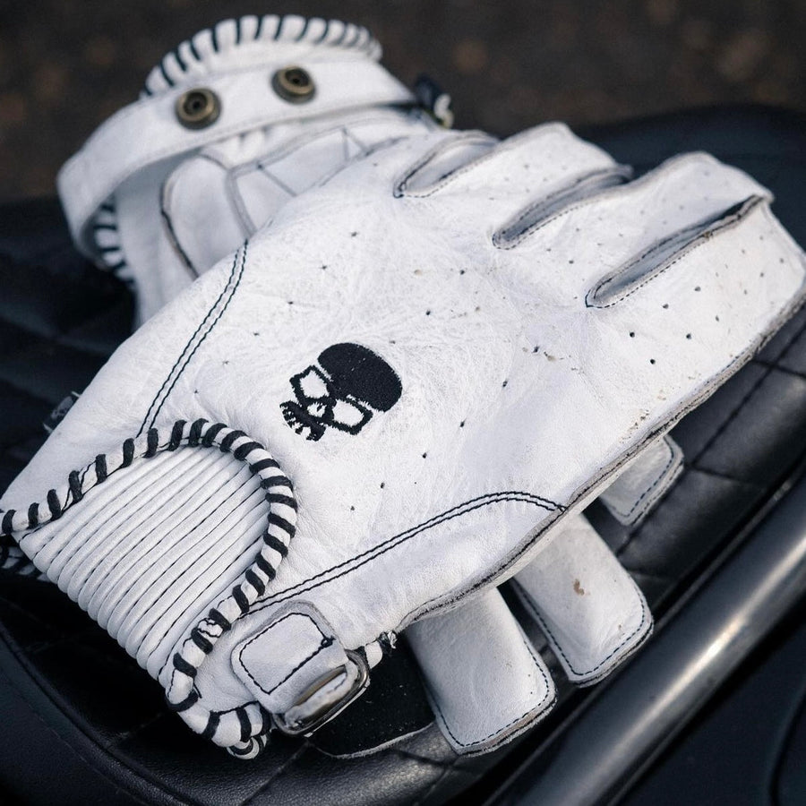 Motorcycle Glove Protective Domino Leather White