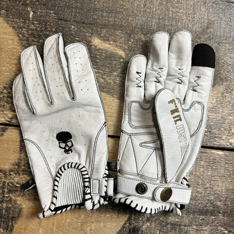 Motorcycle Glove Protective Domino Leather White